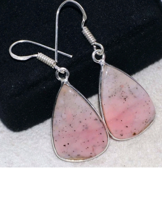 Handmade Jewelry - Peruvian Pink Opal Gemstone 925 Sterling Silver Handmade Drop Dangle Earrings